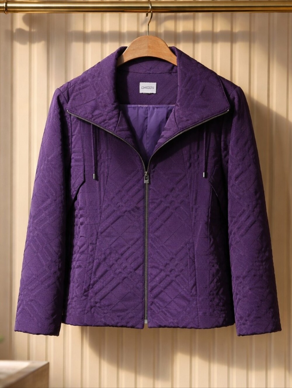 Chico's Rich Purple Quilted Zip Jacket